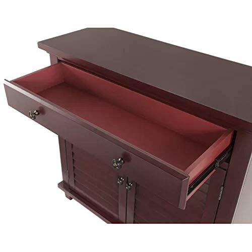 Accent Chest Cabinet. Functional Distressed Classic Coastal Clean-Lined Solid Acacia Charlise 1 Drawer Accent Chest Cabinet with Double Door. (Antique Red)