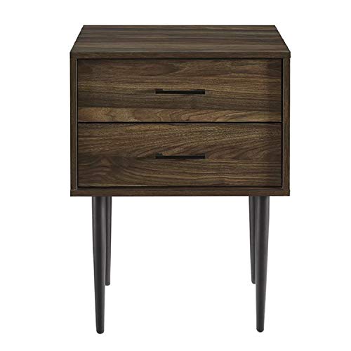 Bedside Accent Table Wooden Nightstand - Winningham 2 Drawers Nightstand Manufactured Wood Structured Drawers and Sleek, Tapered Legs Painted a Solid Colour, Dark Walnut