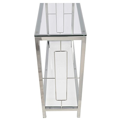 Chrome Metal Glass Accent Console Sofa Table with Shelf