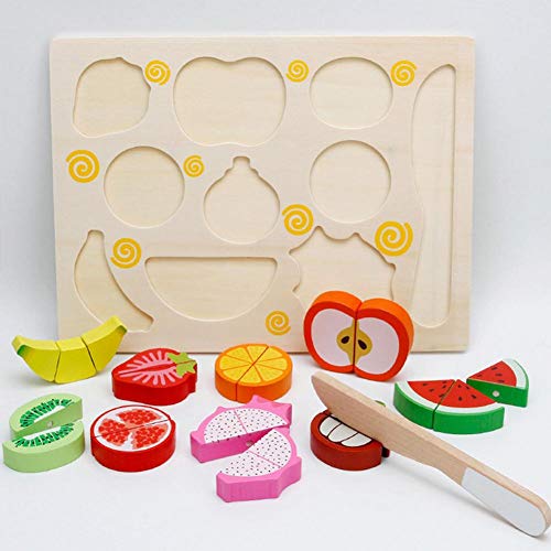 Lehctin Educational Wooden Blocks Toy Set, Cutting Toy, Wooden Food Fruit Vegetable