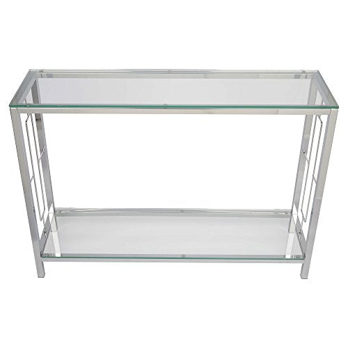 Chrome Metal Glass Accent Console Sofa Table with Shelf