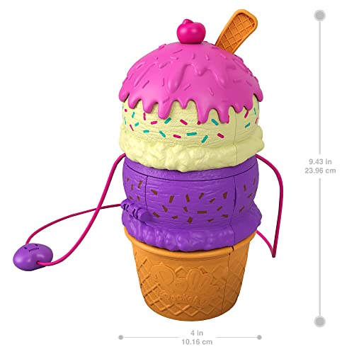 Polly Pocket Spin ‘n Surprise Compact Playset, Ice Cream Cone Shape, Playground Theme, 3 Floors, 25 Surprise Accessories Including Micro Polly & Lila Dolls, Great Gift for Ages 4 Years Old & Up