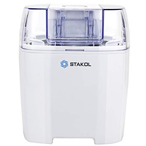 White Frozen Desserts Self-Starting Motor 1.6-Quart Bowl Large Chute Detachable Bowl Paddle See-Through Cover Compact Convenient Automatic Ice Cream Making Tool