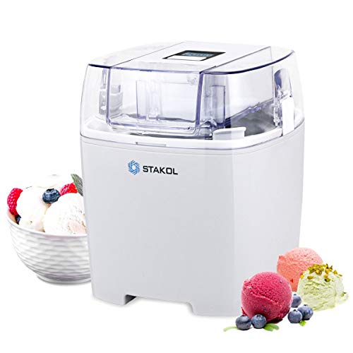White Frozen Desserts Self-Starting Motor 1.6-Quart Bowl Large Chute Detachable Bowl Paddle See-Through Cover Compact Convenient Automatic Ice Cream Making Tool