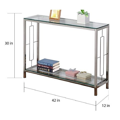 Chrome Metal Glass Accent Console Sofa Table with Shelf