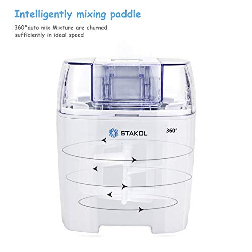 White Frozen Desserts Self-Starting Motor 1.6-Quart Bowl Large Chute Detachable Bowl Paddle See-Through Cover Compact Convenient Automatic Ice Cream Making Tool