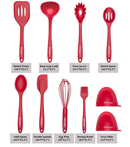Kiskeyani Silicone Kitchen Utensil Set, Kiskeyani 10-Piece Red Kitchen Utensil Set, BPA-Free Silicone Cooking Utensil, Heat Resistant Kitchen Tools - Red