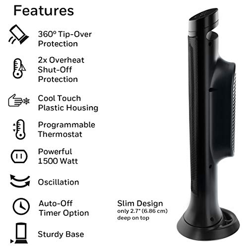Honeywell HCE317BC Slim Ceramic Tower Heater, Black