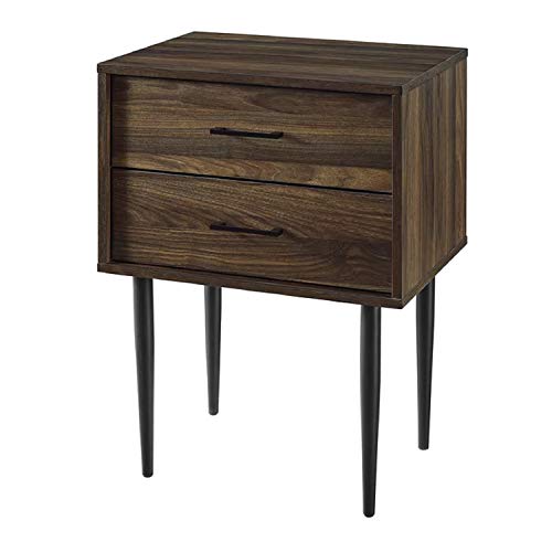 Bedside Accent Table Wooden Nightstand - Winningham 2 Drawers Nightstand Manufactured Wood Structured Drawers and Sleek, Tapered Legs Painted a Solid Colour, Dark Walnut