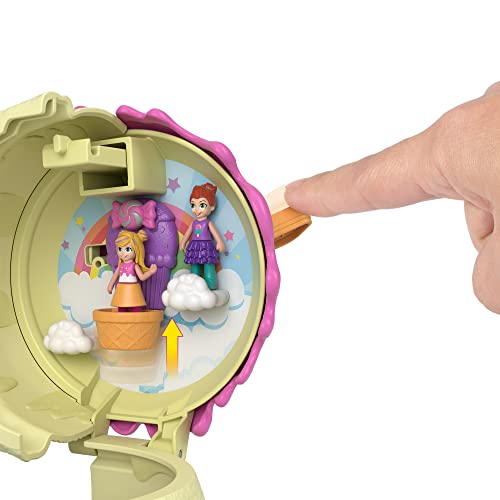 Polly Pocket Spin ‘n Surprise Compact Playset, Ice Cream Cone Shape, Playground Theme, 3 Floors, 25 Surprise Accessories Including Micro Polly & Lila Dolls, Great Gift for Ages 4 Years Old & Up