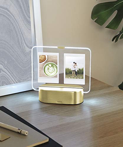 Umbra Glo, 8x10 Picture Frame, Illuminated Glass Photo Display, USB Powered with LED Lights, Matte Brass Base