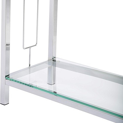 Chrome Metal Glass Accent Console Sofa Table with Shelf