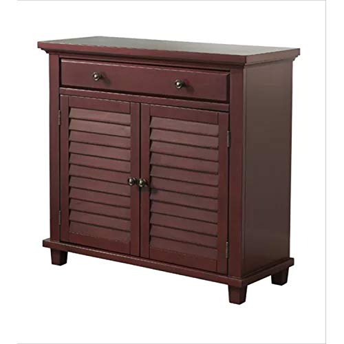 Accent Chest Cabinet. Functional Distressed Classic Coastal Clean-Lined Solid Acacia Charlise 1 Drawer Accent Chest Cabinet with Double Door. (Antique Red)