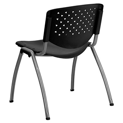 Flash Furniture HERCULES Series 880 Lb. Capacity Black Polypropylene Stack Chair with Titanium Frame Finish