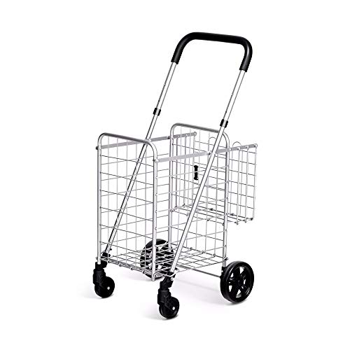BCGT 2020 New Folding Shopping Cart Jumbo Basket Rolling Utility Trolley Adjustable Handle