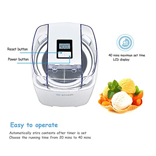 White Frozen Desserts Self-Starting Motor 1.6-Quart Bowl Large Chute Detachable Bowl Paddle See-Through Cover Compact Convenient Automatic Ice Cream Making Tool