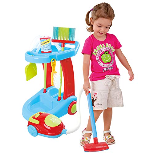 PlayGo My Cleaning Trolley with Vacuum Cleaner Toy 7 Pc Home Products for Kids Pretend Play Set for Kids Age 3 Years & Up
