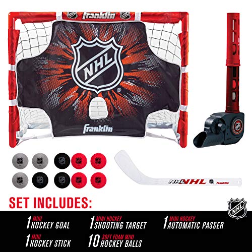 Franklin Sports Knee Hockey Goal Set - Mini Hockey Stick Set - Automatic Ball Passer, Goal & Target Set - Kids Hockey Set - NHL Licensed