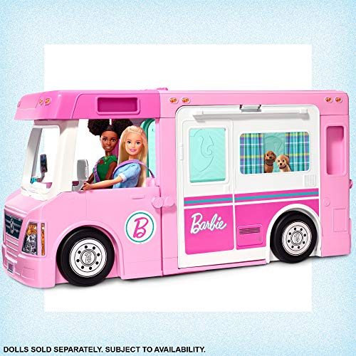 Barbie 3-In-1 Dreamcamper Vehicle, Approx. 3-Ft, Transforming Camper with Pool, Truck, Boat and 50 Accessories, Makes A Great Gift for 3 to 7 Year Olds