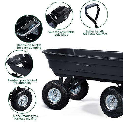 660LBS Garden Dump Cart Dumper Wagon Carrier Wheel Barrow Air Tires Heavy Duty