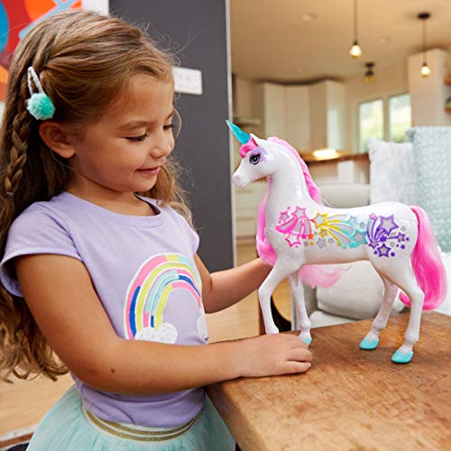 Barbie Dreamtopia Brush 'n Sparkle Unicorn with Lights and Sounds, White with Pink Mane and Tail, Gift for 3 to 7 Year Olds