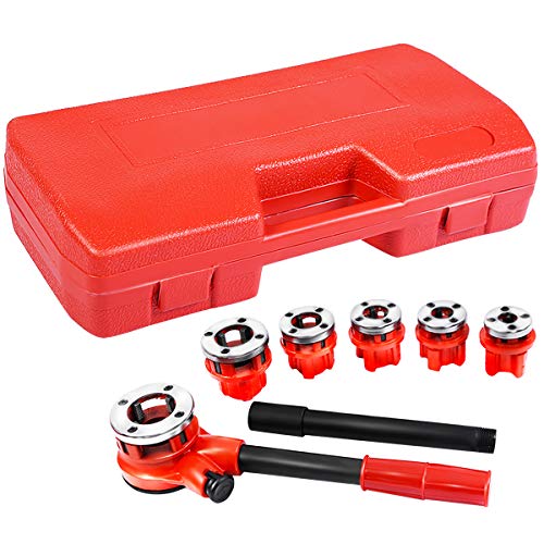 Goplus Ratchet Pipe Threader Kit Ratcheting Pipe Threading Tool Set w/ 6 Dies and Storage Case