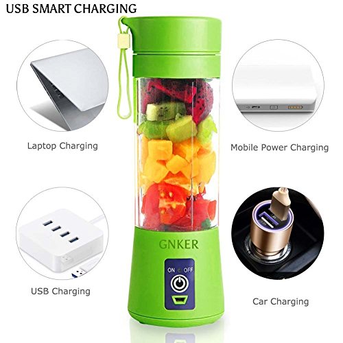Portable Juicer with Travel Sport Bottle Electric Fruit Blender Cup 6 Blades Baby Food Maker USB Charger Cable Automatic Shaker Blender Mixer 13 Ounce