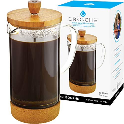 Melbourne French Press Coffee Maker with Bamboo lid and Cork Base, 1000 ml