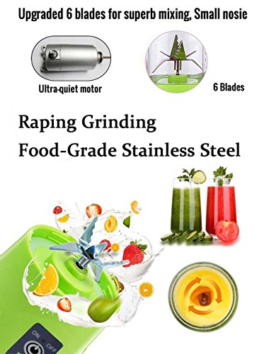 Portable Juicer with Travel Sport Bottle Electric Fruit Blender Cup 6 Blades Baby Food Maker USB Charger Cable Automatic Shaker Blender Mixer 13 Ounce