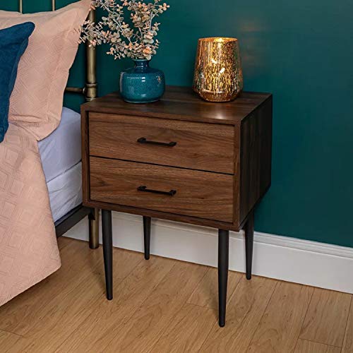 Bedside Accent Table Wooden Nightstand - Winningham 2 Drawers Nightstand Manufactured Wood Structured Drawers and Sleek, Tapered Legs Painted a Solid Colour, Dark Walnut