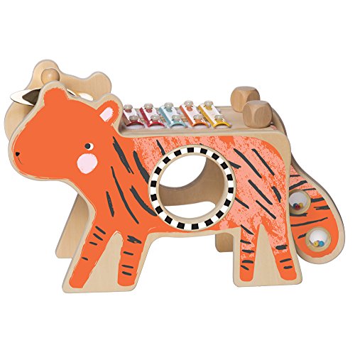 Manhattan Toy Musical Tiger Wooden Instrument for Toddlers with Xylophone, Drumsticks, Cymbal and Maraca