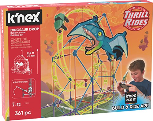 K'NEX Thrill Rides – Dinosaur Drop Roller Coaster Building Set Ride It! app – 361 Pieces – Ages 7+ Virtual Reality Construction Toy