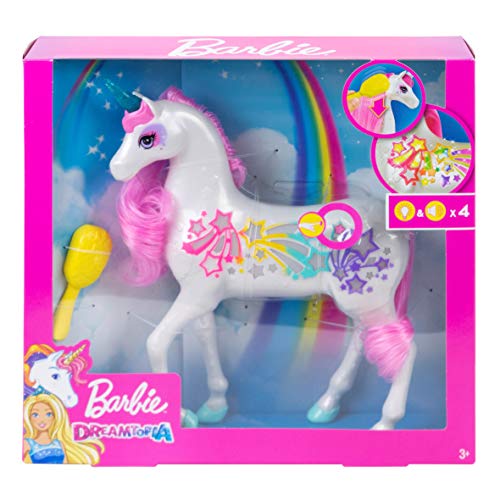Barbie Dreamtopia Brush 'n Sparkle Unicorn with Lights and Sounds, White with Pink Mane and Tail, Gift for 3 to 7 Year Olds