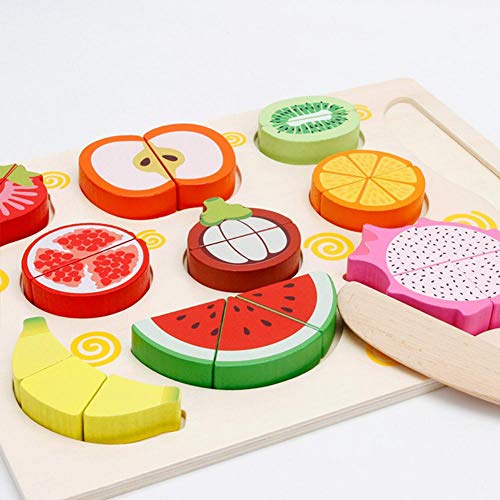 Lehctin Educational Wooden Blocks Toy Set, Cutting Toy, Wooden Food Fruit Vegetable