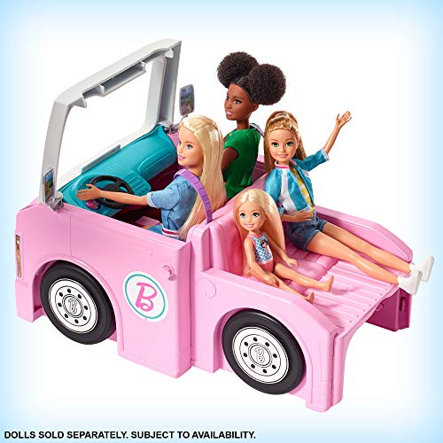 Barbie 3-In-1 Dreamcamper Vehicle, Approx. 3-Ft, Transforming Camper with Pool, Truck, Boat and 50 Accessories, Makes A Great Gift for 3 to 7 Year Olds