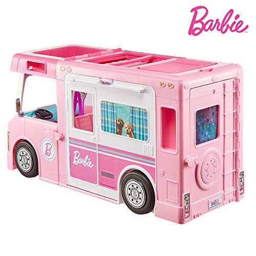 Barbie 3-In-1 Dreamcamper Vehicle, Approx. 3-Ft, Transforming Camper with Pool, Truck, Boat and 50 Accessories, Makes A Great Gift for 3 to 7 Year Olds