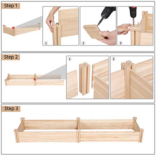 YAHEETECH Raised Garden Bed Kit - Wooden Elevated Planter Garden Box for Vegetable/Flower/Herb Outdoor Solid Wood 96.7 x 24.6 x 10.6inches