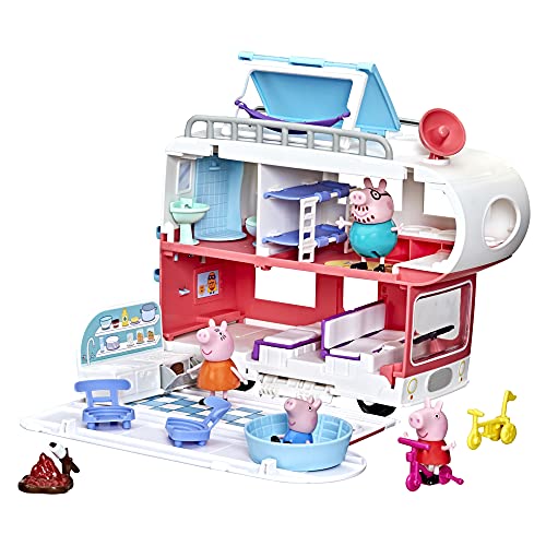 Peppa Pig Peppa’s Adventures Peppa’s Family Motorhome Preschool Toy, Vehicle to RV Playset, Plays Sounds and Music, Ages 3 and up, F2182