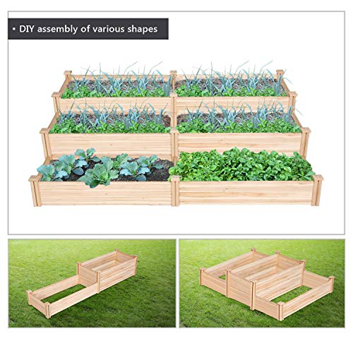 YAHEETECH Raised Garden Bed Kit - Wooden Elevated Planter Garden Box for Vegetable/Flower/Herb Outdoor Solid Wood 96.7 x 24.6 x 10.6inches