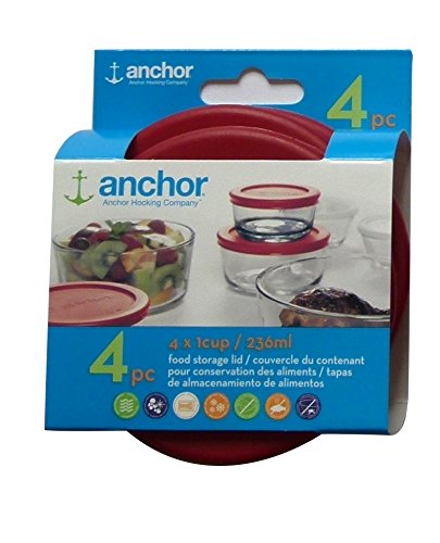 Anchor Hocking Food Storage Replacement Lid 1 Cup/236 ml, set of 4, red round