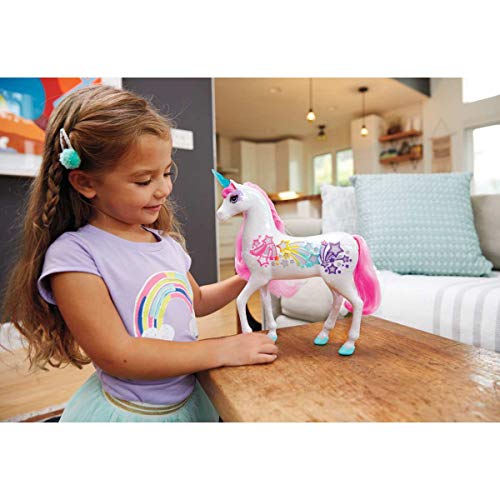 Barbie Dreamtopia Brush 'n Sparkle Unicorn with Lights and Sounds, White with Pink Mane and Tail, Gift for 3 to 7 Year Olds
