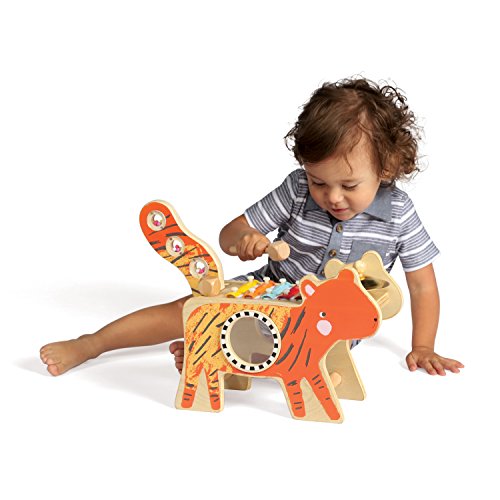 Manhattan Toy Musical Tiger Wooden Instrument for Toddlers with Xylophone, Drumsticks, Cymbal and Maraca
