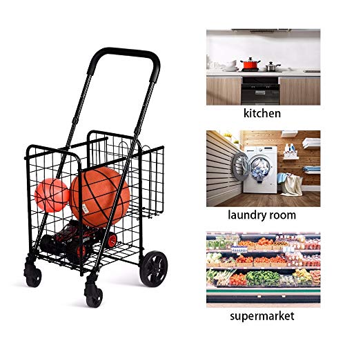 BCGT 2020 New Folding Shopping Cart Jumbo Basket Rolling Utility Trolley Adjustable Handle