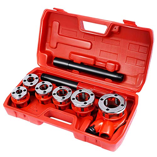 Goplus Ratchet Pipe Threader Kit Ratcheting Pipe Threading Tool Set w/ 6 Dies and Storage Case