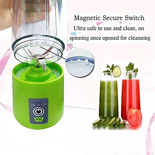 Portable Juicer with Travel Sport Bottle Electric Fruit Blender Cup 6 Blades Baby Food Maker USB Charger Cable Automatic Shaker Blender Mixer 13 Ounce