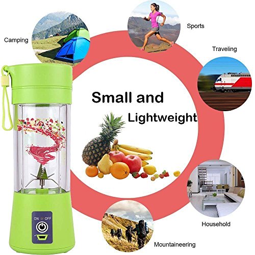 Portable Juicer with Travel Sport Bottle Electric Fruit Blender Cup 6 Blades Baby Food Maker USB Charger Cable Automatic Shaker Blender Mixer 13 Ounce