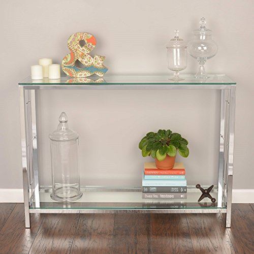 Chrome Metal Glass Accent Console Sofa Table with Shelf