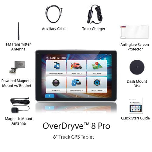 Rand McNally OverDryve 8 Pro 8" Truck GPS Tablet with Dash Cam and Bluetooth