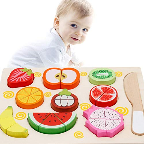 Lehctin Educational Wooden Blocks Toy Set, Cutting Toy, Wooden Food Fruit Vegetable