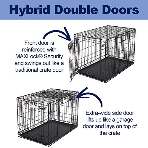 Ovation Folding Dog Crate | Dog Crate Features Space-Saving Overhead “Garage” Style Door & Comes Fully Equipped w/ Replacement Tray, Divider Panel & Floor Protecting Roller Feet